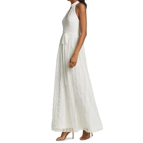 Monique Lhuillier White Lace Formal Gown Wedding Dress Keyhole Halter Size 8 - Picture 3 of 16